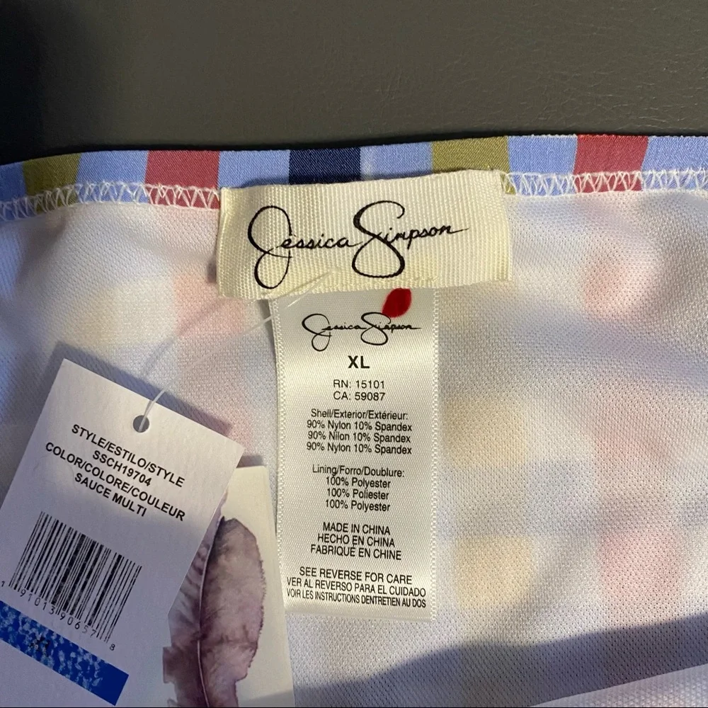 Jessica Simpson gingham plaid Side Shirred Hipster Swim Bottoms sz XL